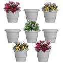 GREENRI Delux 12 Inches (Pack of 8) Heavy Duty Plastic Planters Pots, UV Resistant Flower Pot for Indoor &amp; Outdoor Use, Flawless Planters Pot Set for Home, Living Room, Balcony &amp; Garden Décor (White)