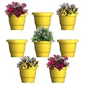 GREENRI Delux 12 Inches (Pack of 8) Heavy Duty Plastic Planters Pots, UV Resistant Flower Pot for Indoor &amp; Outdoor Use, Flawless Planters Pot Set for Home, Living Room, Balcony &amp; Garden Décor (Yellow)