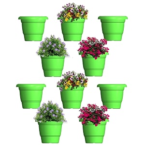 greenri delux 8 inches pack of 10 heavy duty plastic planters pots uv resistant flower pot for indoor amp outdoor use flawless planters pot set for home living room balcony amp garden dcor green