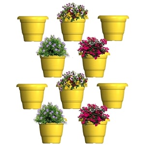 greenri delux 8 inches pack of 10 heavy duty plastic planters pots uv resistant flower pot for indoor amp outdoor use flawless planters pot set for home living room balcony amp garden dcor yellow