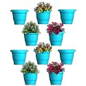GREENRI Delux 8 Inches (Pack of 10) Heavy Duty Plastic Planters Pots, UV Resistant Flower Pot for Indoor &amp; Outdoor Use, Flawless Planters Pot Set for Home, Living Room, Balcony &amp; Garden Décor (Blue)