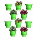 GREENRI Delux 8 Inches (Pack of 10) Heavy Duty Plastic Planters Pots, UV Resistant Flower Pot for Indoor &amp; Outdoor Use, Flawless Planters Pot Set for Home, Living Room, Balcony &amp; Garden Décor (Green)
