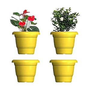 greenri delux 8 inches pack of 4 heavy duty plastic planters pots uv resistant flower pot for indoor amp outdoor use flawless planters pot set for home living room balcony amp garden dcor yellow