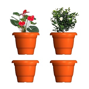 greenri delux 8 inches pack of 4 heavy duty plastic planters pots uv resistant flower pot for indoor amp outdoor use flawless planters pot set for home living room balcony amp garden dcor orange