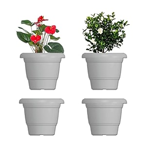 greenri delux 8 inches pack of 4 heavy duty plastic planters pots uv resistant flower pot for indoor amp outdoor use flawless planters pot set for home living room balcony amp garden dcor white