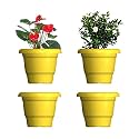 GREENRI Delux 8 Inches (Pack of 4) Heavy Duty Plastic Planters Pots, UV Resistant Flower Pot for Indoor &amp; Outdoor Use, Flawless Planters Pot Set for Home, Living Room, Balcony &amp; Garden Décor (Yellow)