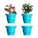 GREENRI Delux 8 Inches (Pack of 4) Heavy Duty Plastic Planters Pots, UV Resistant Flower Pot for Indoor &amp; Outdoor Use, Flawless Planters Pot Set for Home, Living Room, Balcony &amp; Garden Décor (Blue)