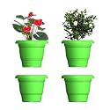 GREENRI Delux 8 Inches (Pack of 4) Heavy Duty Plastic Planters Pots, UV Resistant Flower Pot for Indoor &amp; Outdoor Use, Flawless Planters Pot Set for Home, Living Room, Balcony &amp; Garden Décor (Green)