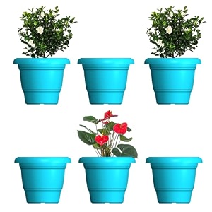 greenri delux 8 inches pack of 6 heavy duty plastic planters pots uv resistant flower pot for indoor amp outdoor use flawless planters pot set for home living room balcony amp garden dcor blue