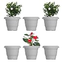 GREENRI Delux 8 Inches (Pack of 6) Heavy Duty Plastic Planters Pots, UV Resistant Flower Pot for Indoor &amp; Outdoor Use, Flawless Planters Pot Set for Home, Living Room, Balcony &amp; Garden Décor (White)