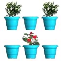 GREENRI Delux 8 Inches (Pack of 6) Heavy Duty Plastic Planters Pots, UV Resistant Flower Pot for Indoor &amp; Outdoor Use, Flawless Planters Pot Set for Home, Living Room, Balcony &amp; Garden Décor (Blue)