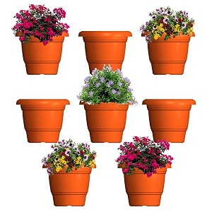 greenri delux 8 inches pack of 8 heavy duty plastic planters pots uv resistant flower pot for indoor amp outdoor use flawless planters pot set for home living room balcony amp garden dcor orange