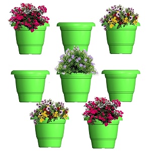 greenri delux 8 inches pack of 8 heavy duty plastic planters pots uv resistant flower pot for indoor amp outdoor use flawless planters pot set for home living room balcony amp garden dcor green