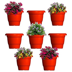 greenri delux 8 inches pack of 8 heavy duty plastic planters pots uv resistant flower pot for indoor amp outdoor use flawless planters pot set for home living room balcony amp garden dcor red