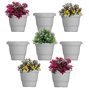 greenri delux 8 inches pack of 8 heavy duty plastic planters pots uv resistant flower pot for indoor amp outdoor use flawless planters pot set for home living room balcony amp garden dcor white
