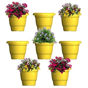 greenri delux 8 inches pack of 8 heavy duty plastic planters pots uv resistant flower pot for indoor amp outdoor use flawless planters pot set for home living room balcony amp garden dcor yellow