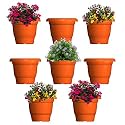 GREENRI Delux 8 Inches (Pack of 8) Heavy Duty Plastic Planters Pots, UV Resistant Flower Pot for Indoor &amp; Outdoor Use, Flawless Planters Pot Set for Home, Living Room, Balcony &amp; Garden Décor (Orange)