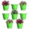 GREENRI Delux 8 Inches (Pack of 8) Heavy Duty Plastic Planters Pots, UV Resistant Flower Pot for Indoor &amp; Outdoor Use, Flawless Planters Pot Set for Home, Living Room, Balcony &amp; Garden Décor (Green)