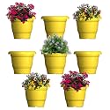 GREENRI Delux 8 Inches (Pack of 8) Heavy Duty Plastic Planters Pots, UV Resistant Flower Pot for Indoor &amp; Outdoor Use, Flawless Planters Pot Set for Home, Living Room, Balcony &amp; Garden Décor (Yellow)