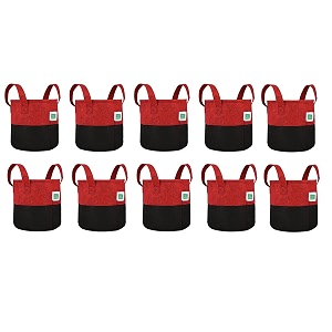 green sheep geo fabric grow bags uv treated gardening cotton pots terrace indoor outdoor home balcony nursery leafy vegetable fruits and flower black amp red round 400 gsm size 8x8 pack of 10