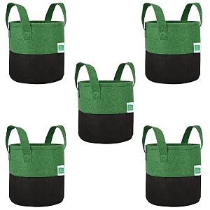 greensheep geo fabric grow bags uv treated gardening cotton pots terrace indoor outdoor home balcony nursery leafy vegetable fruits and flower black amp green round 400 gsm size 18x18 pack of 5