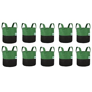 greensheep geo fabric grow bags uv treated gardening cotton pots terrace indoor outdoor home balcony nursery leafy vegetable fruits and flower black amp green round 400 gsm size 15x15 pack of 10