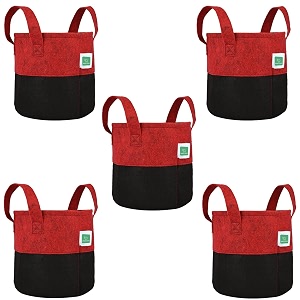 green sheep geo fabric grow bags uv treated gardening cotton pots terrace indoor outdoor home balcony nursery leafy vegetable fruits and flower black amp red round 400 gsm size 12x12 pack of 5