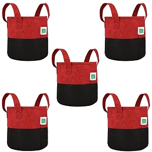 green sheep geo fabric grow bags uv treated gardening cotton pots terrace indoor outdoor home balcony nursery leafy vegetable fruits and flower black amp red round 400 gsm size 24x24 pack of 5