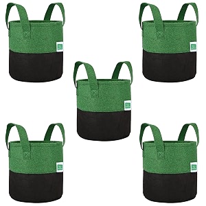 greensheep geo fabric grow bags uv treated gardening cotton pots terrace indoor outdoor home balcony nursery leafy vegetable fruits and flower black amp green round 400 gsm size 8x8 pack of 5