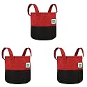 Green Sheep Geo Fabric Grow Bags UV Treated Gardening Cotton Pots Terrace Indoor Outdoor Home Balcony Nursery Leafy Vegetable Fruits and Flower (Black &amp; Red Round 400 GSM Size 15x15 Pack of 3