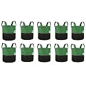 GREENSHEEP Geo Fabric Grow Bags UV Treated Gardening Cotton Pots Terrace Indoor Outdoor Home Balcony Nursery Leafy Vegetable Fruits and Flower (Black &amp; Green Round 400 GSM Size 24x24 Pack of 10)