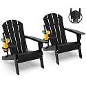 GREENVINES Folding-Adirondack-Chairs Set of 2, HDPE All Weather, Black
