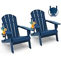GREENVINES Folding-Adirondack-Chairs Set of 2, HDPE All Weather, Blue
