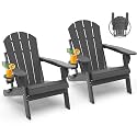 GREENVINES Folding-Adirondack-Chairs Set of 2, HDPE All Weather, Grey
