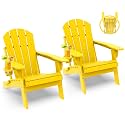 GREENVINES Folding-Adirondack-Chairs Set of 2, HDPE All Weather, Yellow