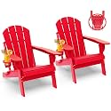 GREENVINES Folding-Adirondack-Chairs Set of 2, HDPE All Weather, Red