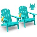 GREENVINES Folding-Adirondack-Chairs Set of 2, HDPE All Weather, Aqua