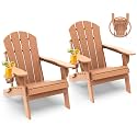 GREENVINES Folding-Adirondack-Chairs Set of 2, HDPE All Weather, Teak