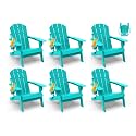 GREENVINES Folding-Adirondack-Chairs Set of 6, HDPE All Weather, Aqua
