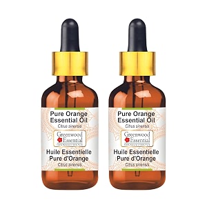 greenwood essential orange essential oil citrus sinensis with glass dropper pure  non-sticky  non-greasy  lightweight  men amp women  all skin types  steam distilled 100ml x 2