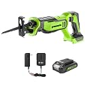 Greenworks 24V Brushless 1" Compact Reciprocating Saw (3,000 SPM), 2.0Ah Battery and Compact Charger Included
