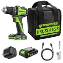Greenworks 24V Cordless Brushless 400 in-lbs Drill/Driver, Lightweight, LED Work Light,18+1 Clutch, 2.0Ah USB-C Battery (12,000mAh Power Bank),30W USB-C Charger and USB C to USB C Cable(3.3FT)