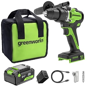 greenworks 24v cordless brushless 800 in-lbs drilldriver professional grade21 clutch 40ah usb-c battery 24000mah power bank65w usb-c fast charger3-port and usb c to usb c cable33ft