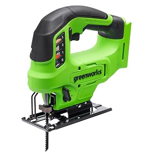 greenworks js24l01-01 cordless jigsaw 24v brushless 3000 cpmin bevel cut up to 45 4 orbital positions led light adapter for vacuum cleaner without battery or charger