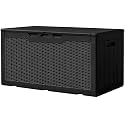 Greesum 100 Gallon Resin Deck Box Large Outdoor Storage, Imitation Rattan Weave Texture for Patio Furniture, Garden Tools, Pool Supplies, Weatherproof and UV Resistant, Lockable, Dark Black