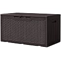 Greesum 100 Gallon Resin Deck Box Large Outdoor Storage, Imitation Rattan Weave Texture for Patio Furniture, Garden Tools, Pool Supplies, Weatherproof and UV Resistant, Lockable, Dark Brown