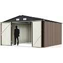 Greesum 10 x 10 FT Metal Outdoor Storage Shed, Brown