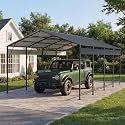 Greesum 12x20FT Heavy Duty Metal Carport with Side Support Rods, Gray