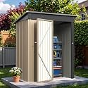 Greesum 5x3FT Outdoor Storage Shed, Utility Tool Shed Metal Storage Garden Shed with Door &amp; Lock for Patio Storage, Brown
