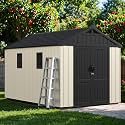Greesum 8x12FT Plastic Outdoor Storage Shed with Floor, Resin Sheds, Beige